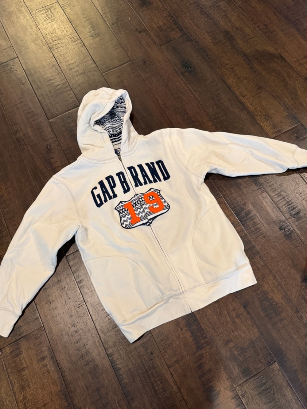 GAP White Kids Hooded Zip Sweatshirt with Navy Logo & Orange 19